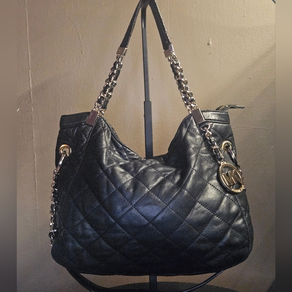 Michael Kors Handbags - Michael Kors Susannah Black Quilted Leather Shoulder Bag with Chain Straps